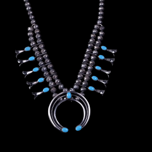 Navajo Squash Blossom Necklace & Earring Set with Turquoise