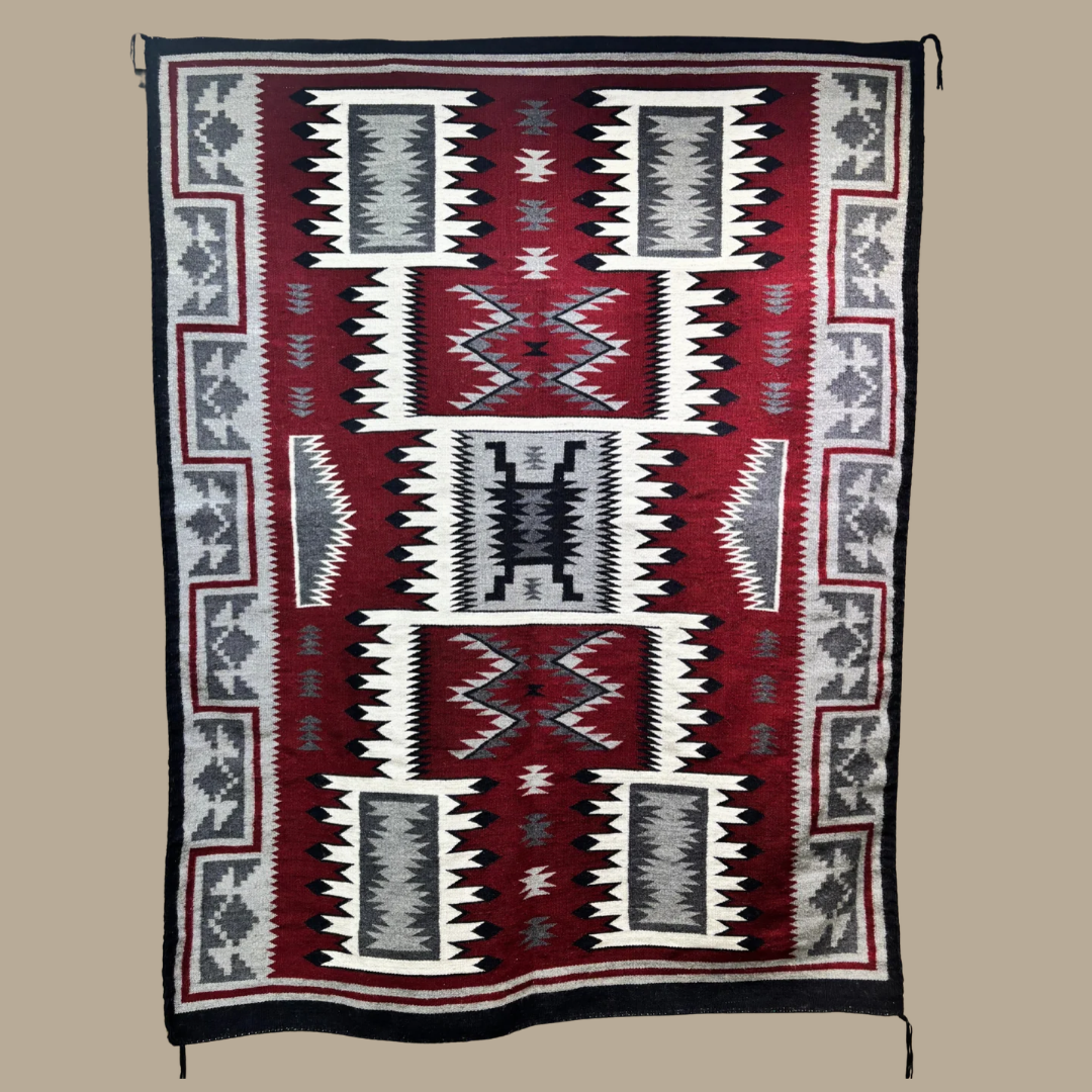 Authentic Storm Pattern Navajo Rug by Irene Denny | Handmade 74" × 57"