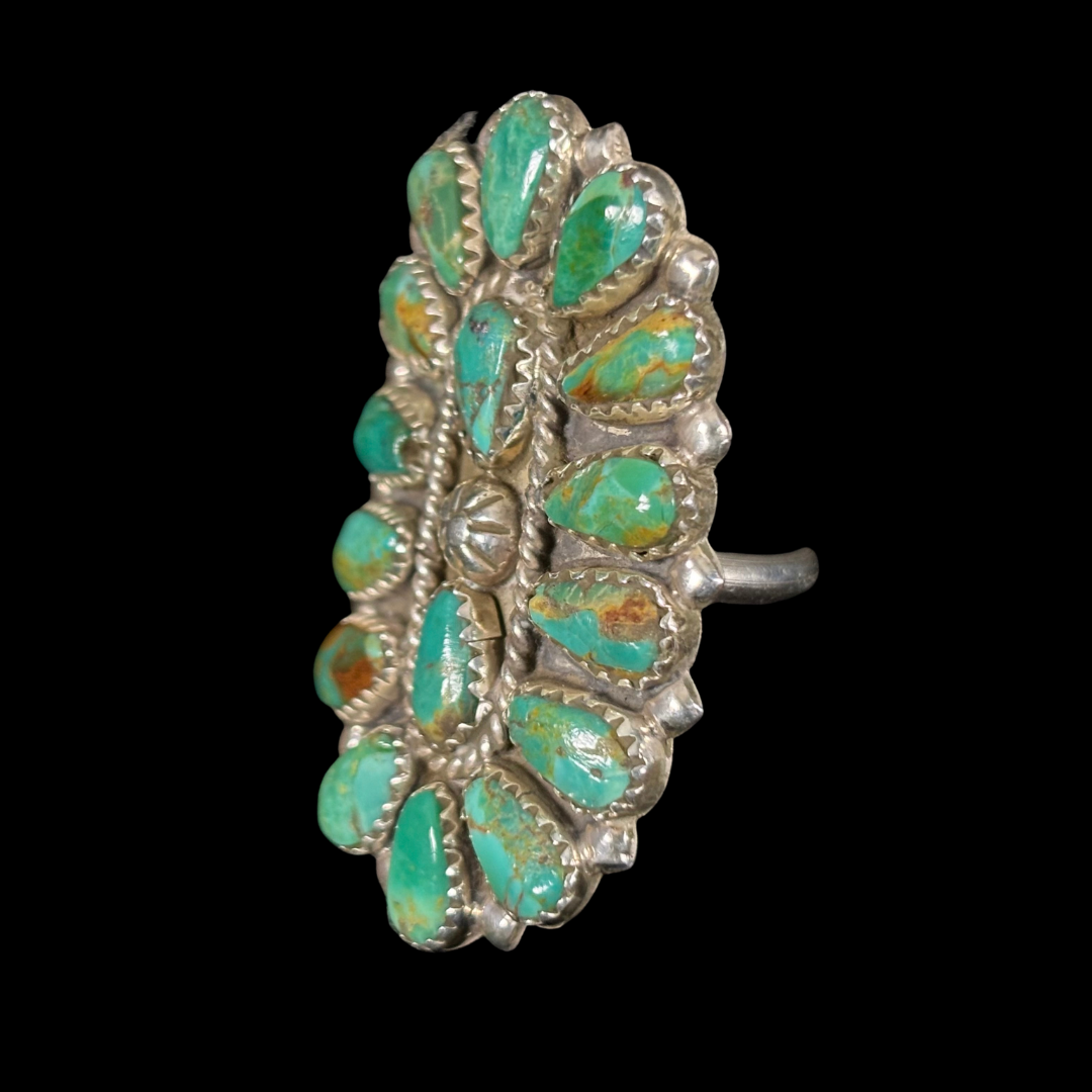 Navajo Turquoise Cluster Ring – Size 8 Adjustable | Sterling Silver Statement Ring