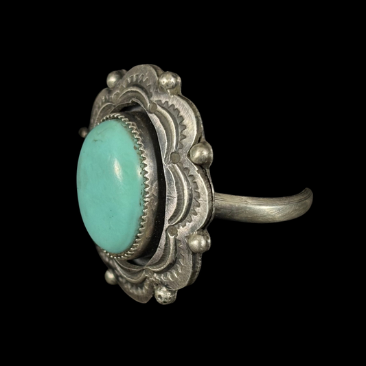 Navajo Turquoise Ring – Size 8 Adjustable | Stamped Sterling Silver Southwest Design