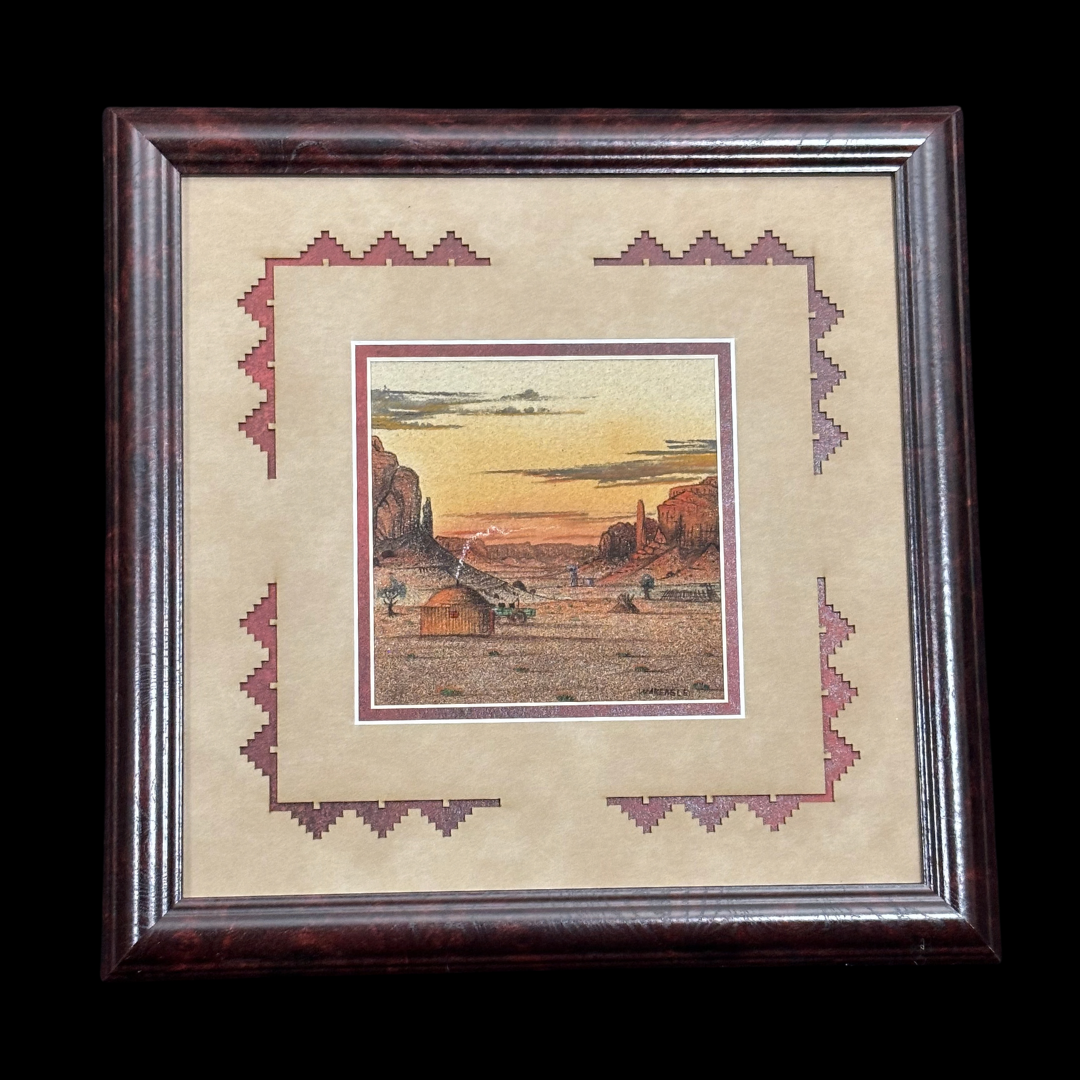 Navajo Sand Painting “War Eagle” by Harvey Begay – Monument Valley Scene