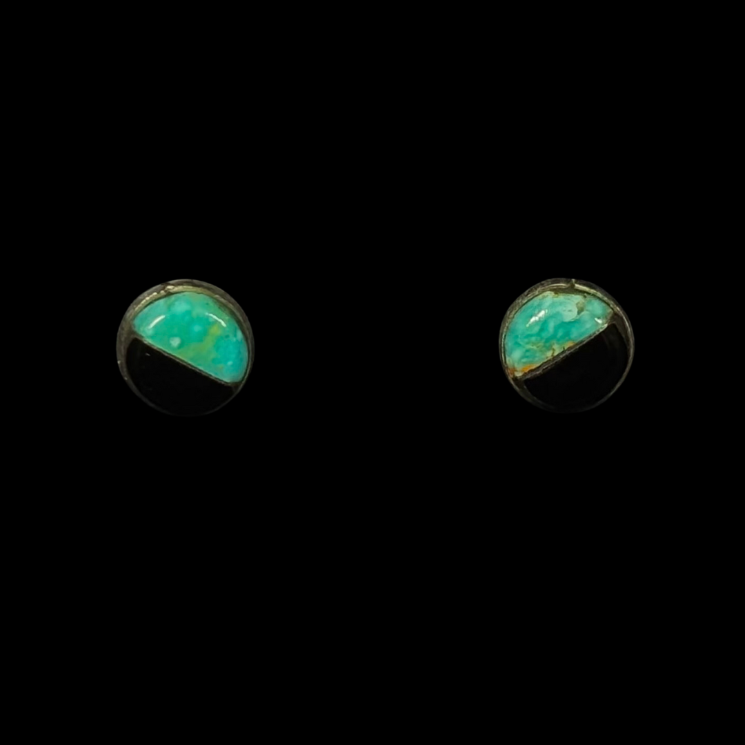Zuni Turquoise & Onyx Half-Circle Stud Earrings | Sterling Silver