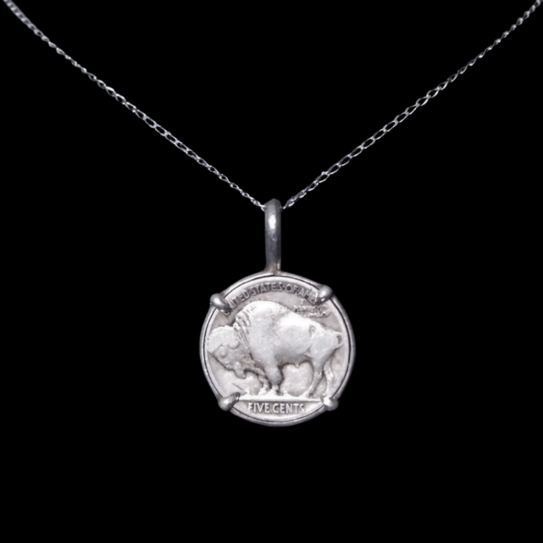 バッファロー ヴィンテージ STERLING SILVER ペンダントUSA購入 Sterling Silver Buffalo Nickel Pendant by Navajo Artist Nelson