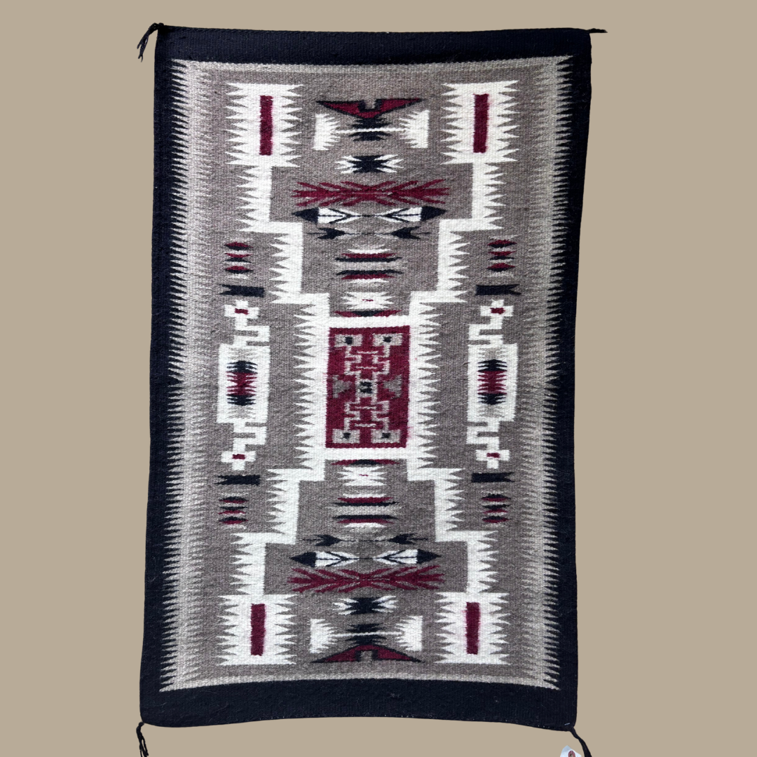 Authentic Storm Pattern Navajo Rug by Lorene Benally – Handmade 38" × 23.5"