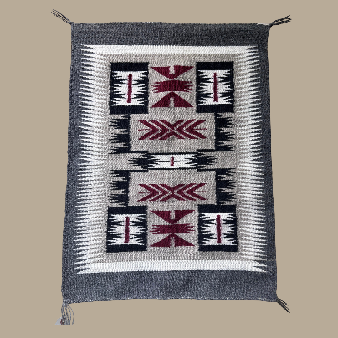 Authentic Storm Pattern Navajo Rug by Doris Duncan – Handmade 24.5" × 18"