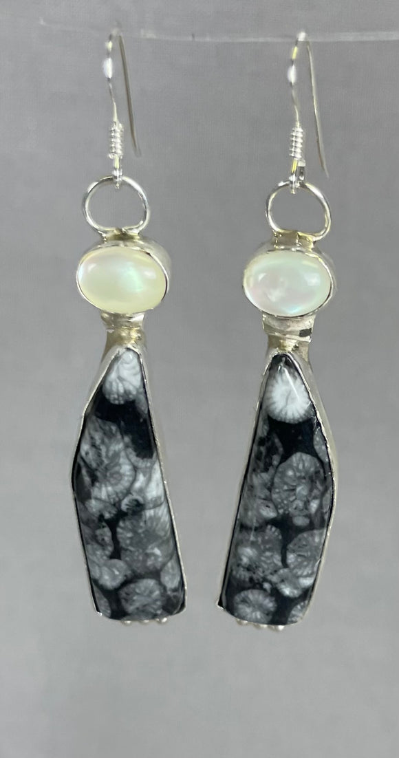 Rose Swett Navajo Snowflake obsidian earrings