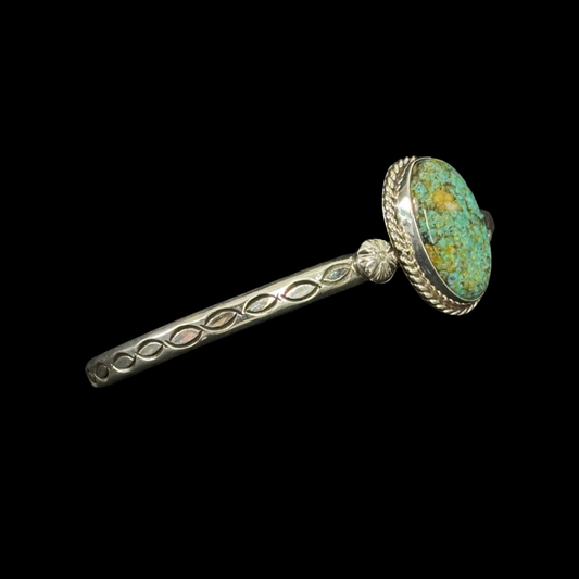 Nelson Morgan Navajo Sterling Silver Turquoise Bar Bracelet with Hand Stamping