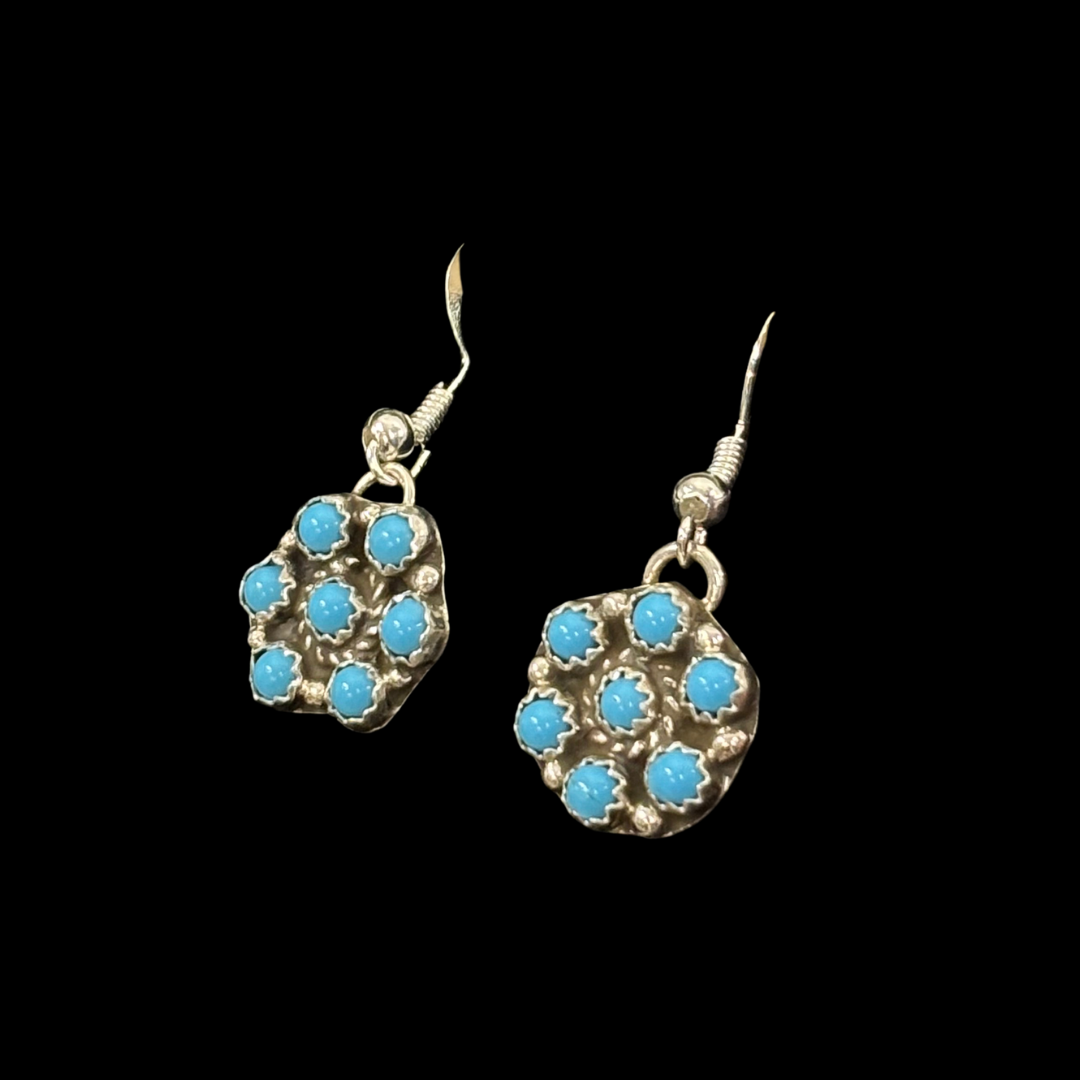 Navajo Turquoise Sterling Silver Cluster Post Earrings