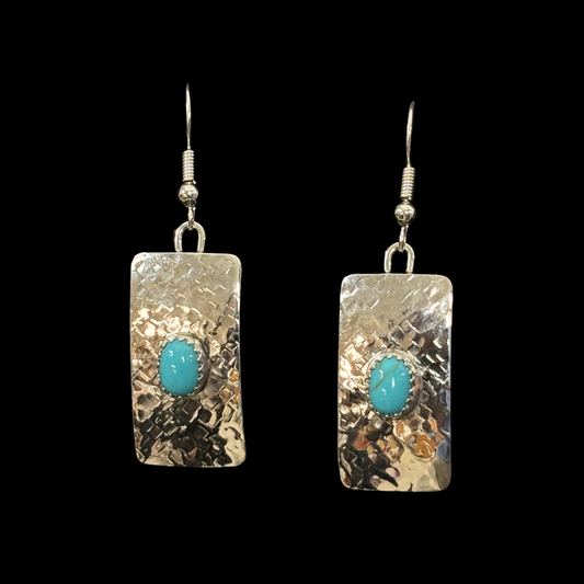 Silver Slab and Turquoise Earrings