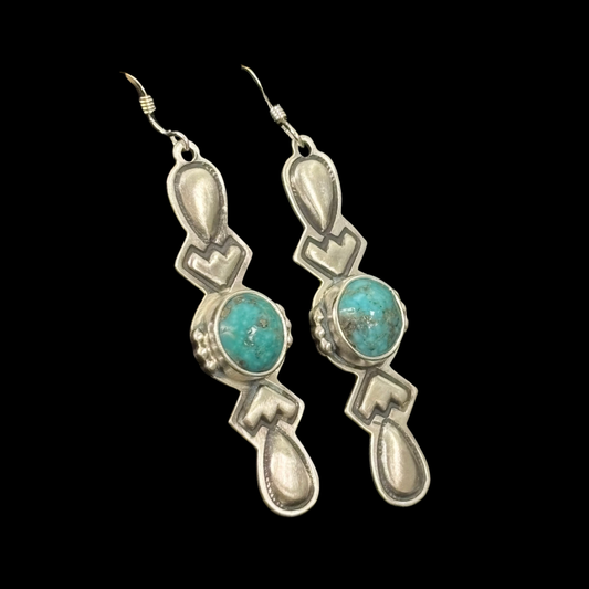 Long Concho Turquoise Earrings by Stanley Parker