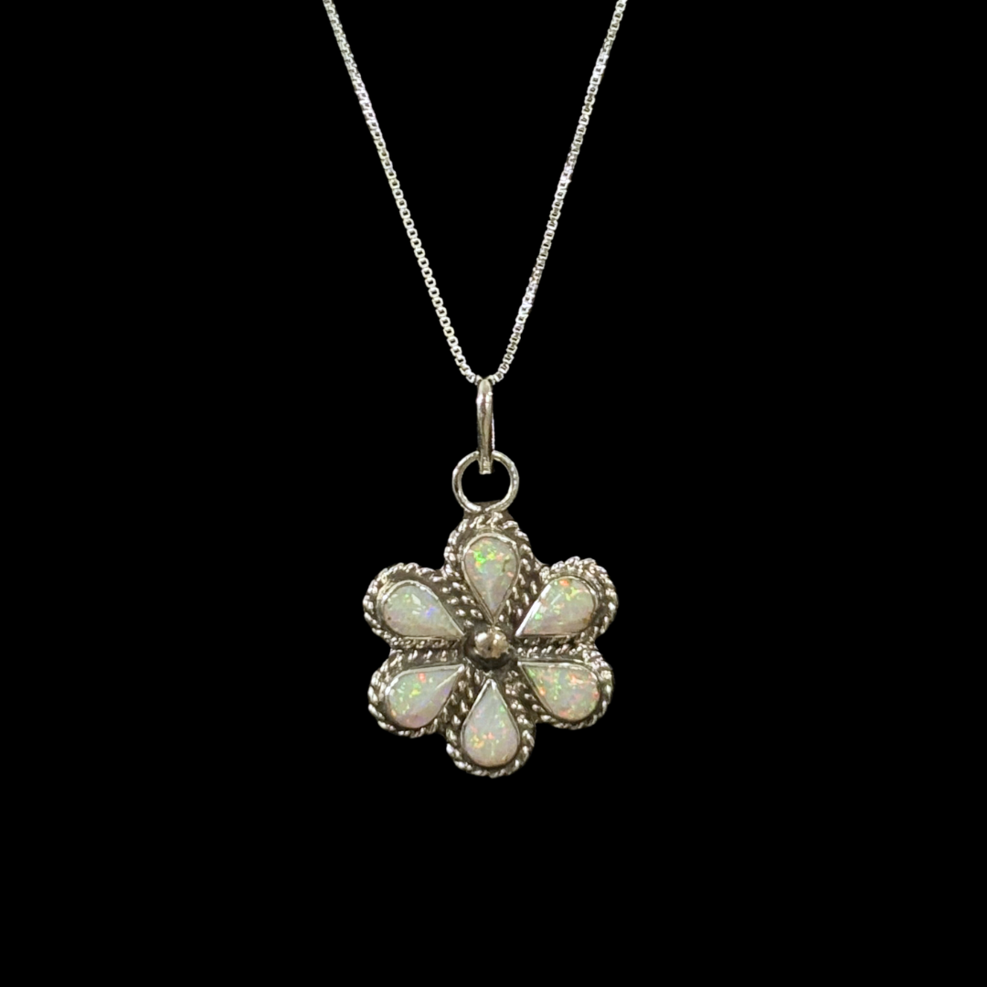 Opal Flower Sterling Silver Pendant