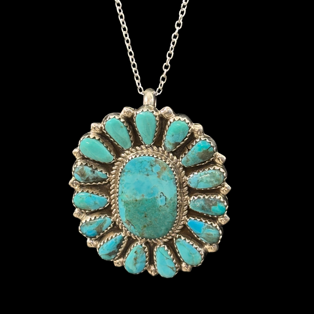 Turquoise & Sterling Silver Cluster Pendant