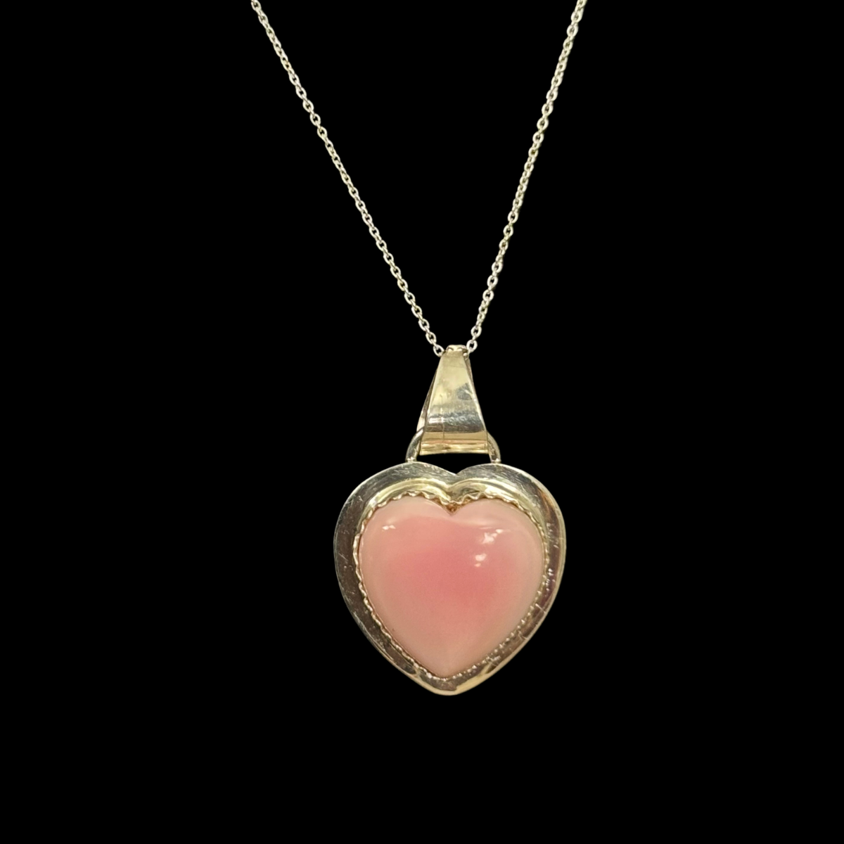 Pink Conch and Sterling Silver Heart Pendant