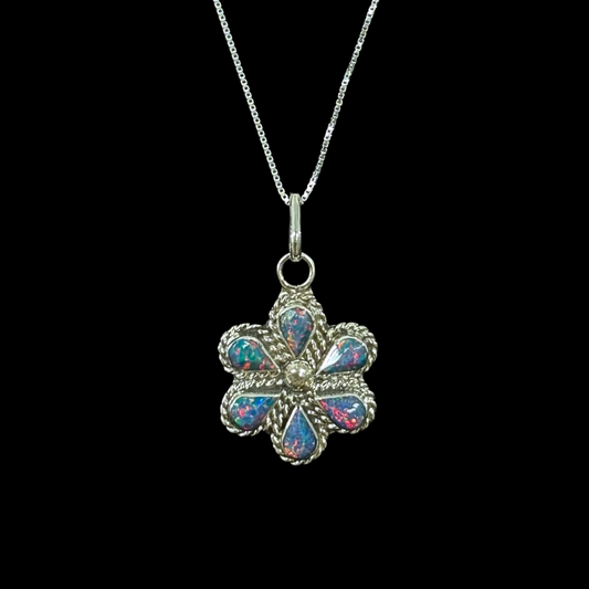 Opal Flower Sterling Silver Pendant