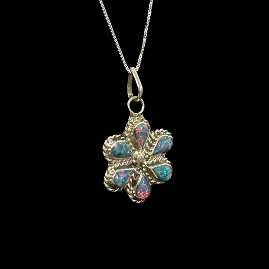 Opal Flower Sterling Silver Pendant