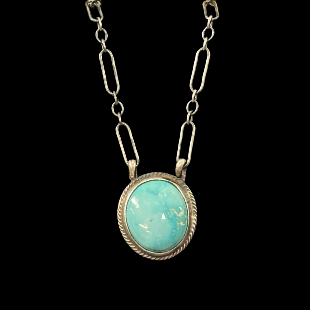 Oval Turquoise & Sterling Silver Link Necklace