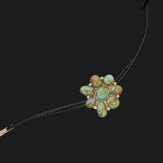 Sterling Silver & Royston Turquoise Cluster Bolo Tie