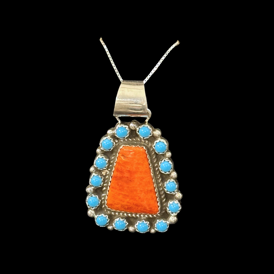 Turquoise & Spiny Oyster Cluster Pendant