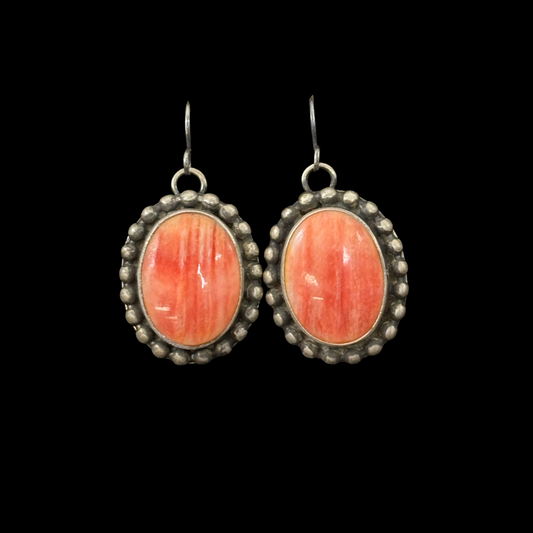 Spiny Oyster & Sterling Silver Raindrop Earrings