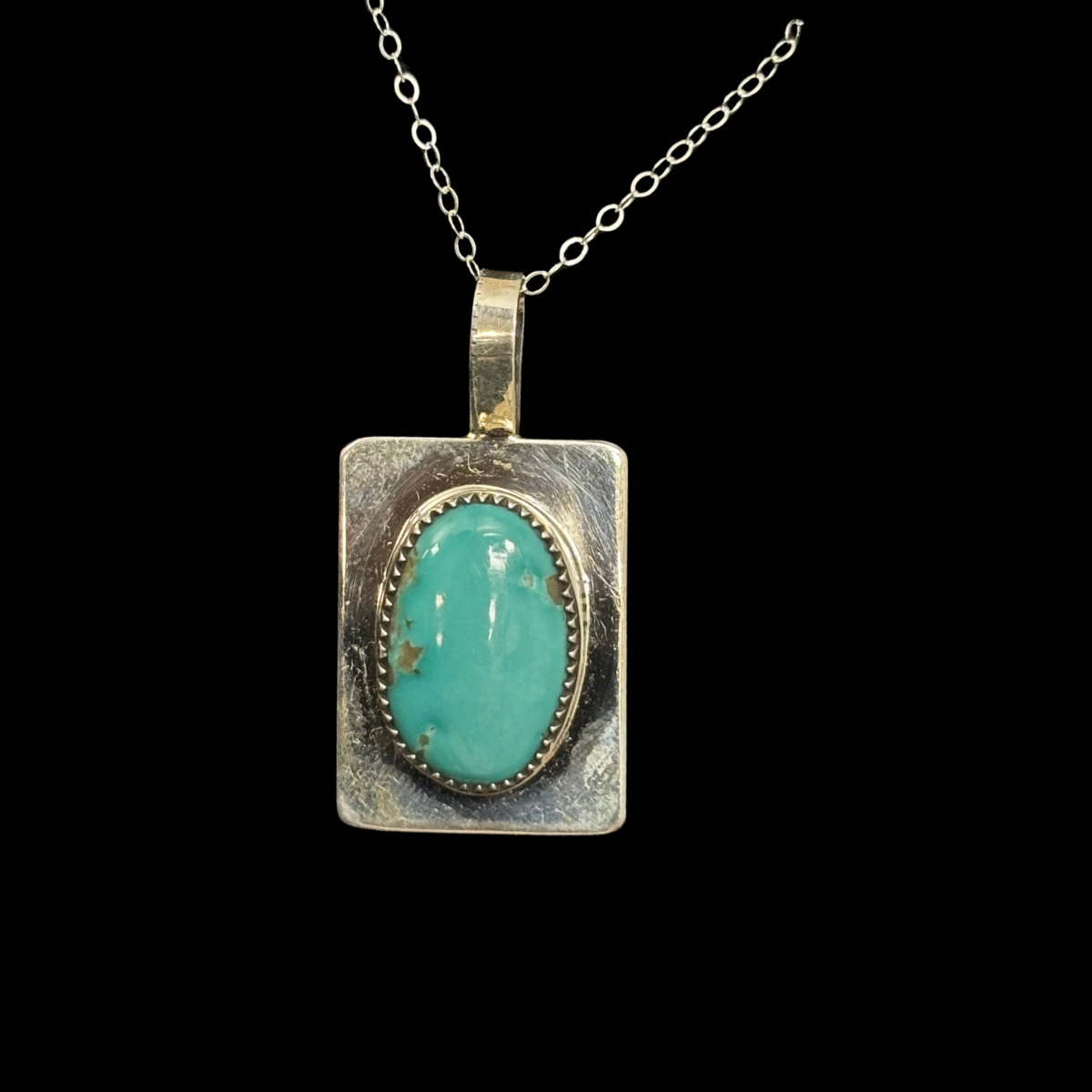 Turquoise and Sterling Silver Slab Pendant by Rayvis Henry