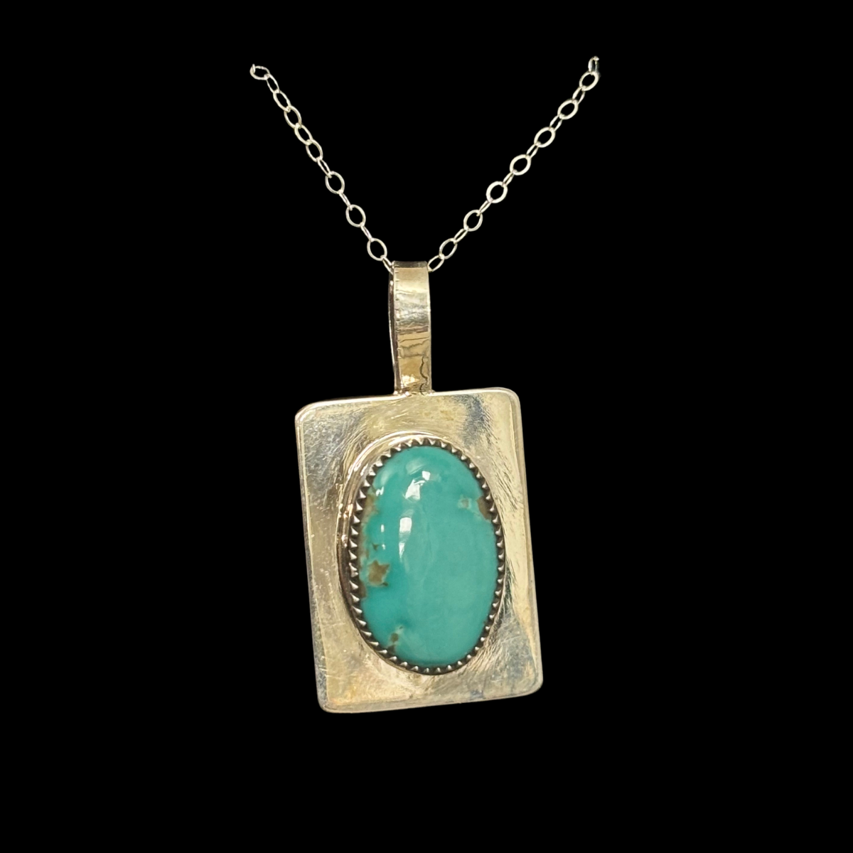 Turquoise and Sterling Silver Slab Pendant by Rayvis Henry