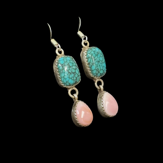 Turquoise and Pink Conch Earrings by Nelson Morgan