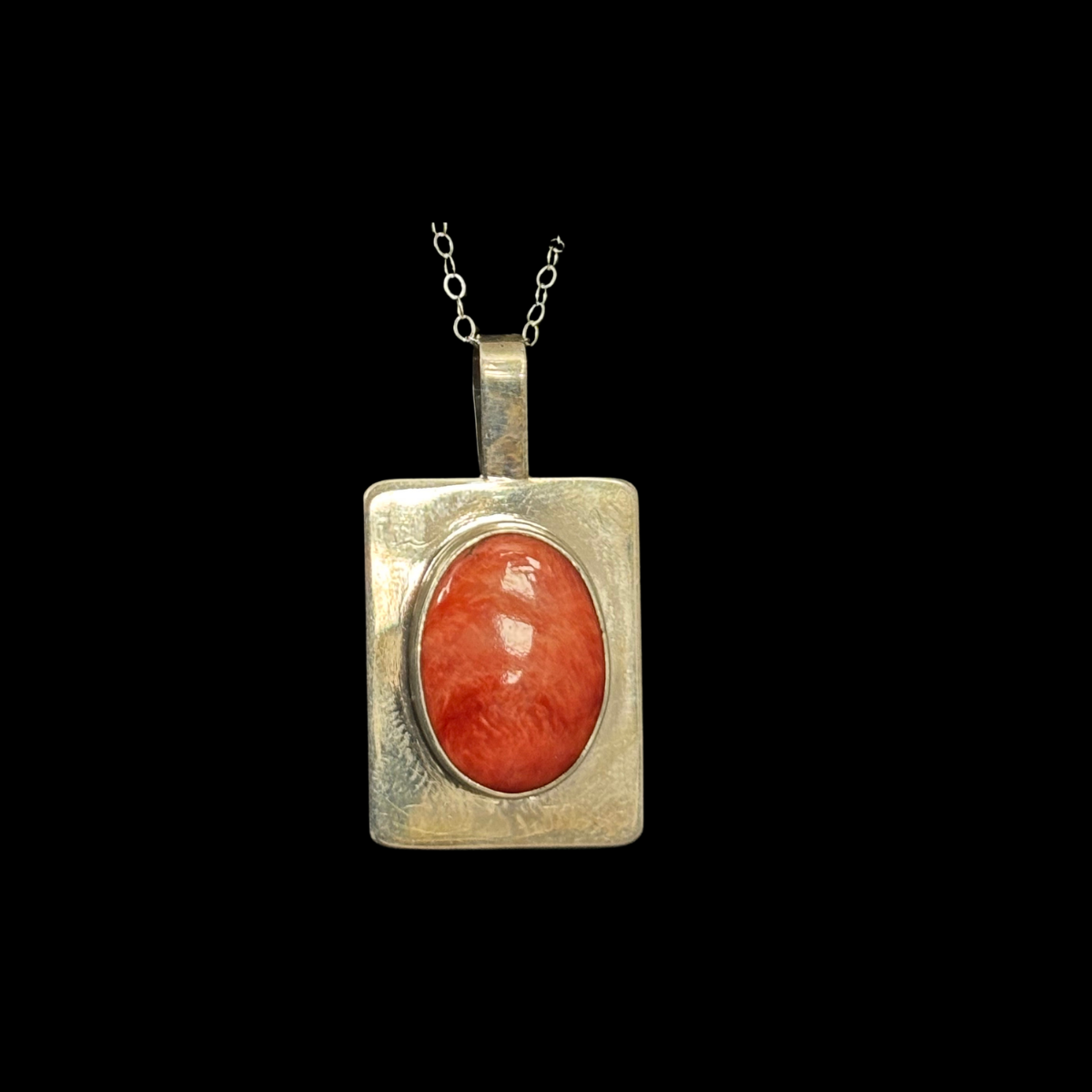 Spiny Oyster and Sterling Silver Slab Pendant by Rayvis Henry