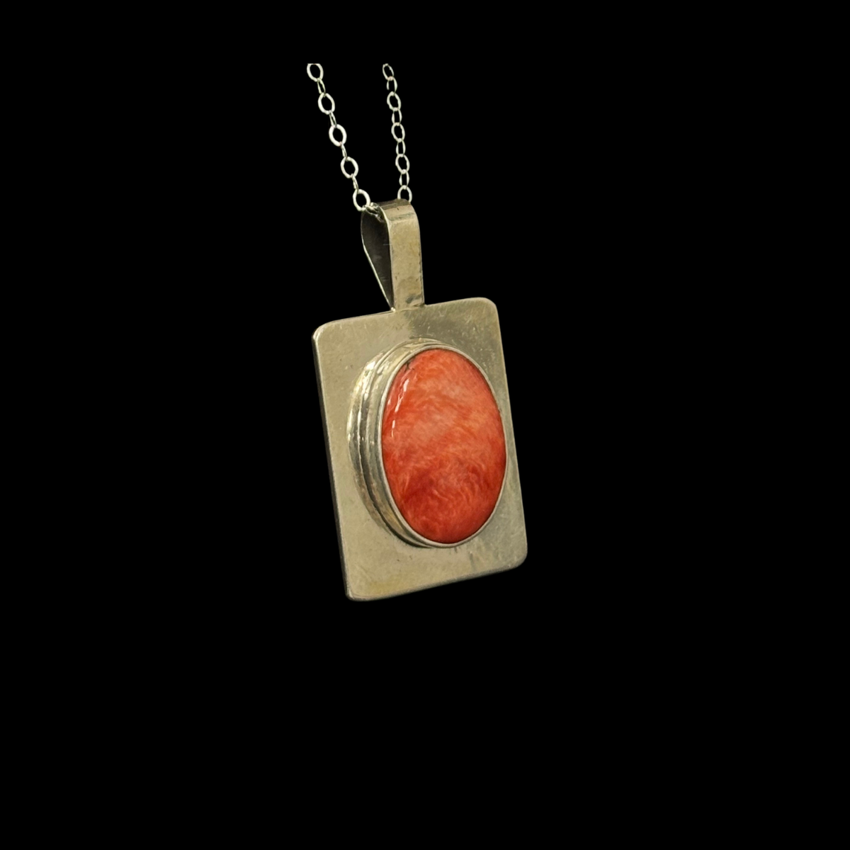 Spiny Oyster and Sterling Silver Slab Pendant by Rayvis Henry