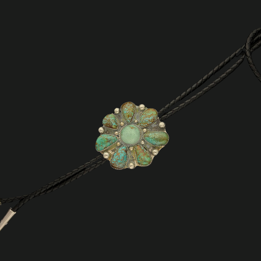 Sterling Silver & Royston Turquoise Cluster Bolo Tie