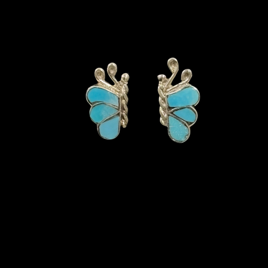 Turquoise Inlaid Butterfly Stud Earrings