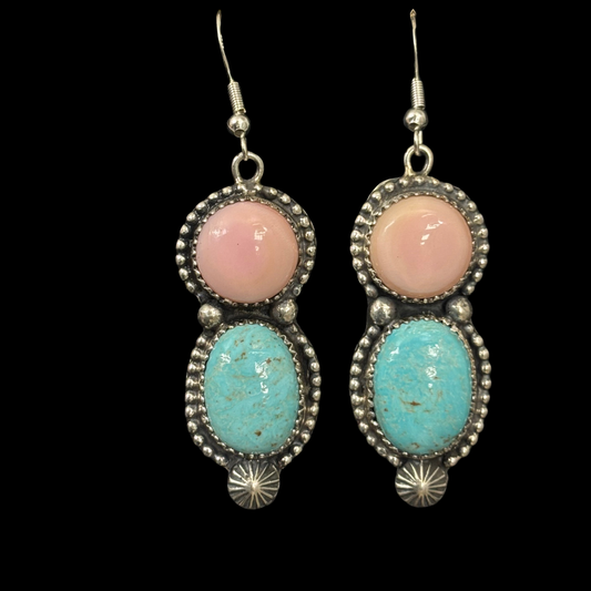 Jeanette Dale Royston Turquoise & Pink Conch Dangle Earrings