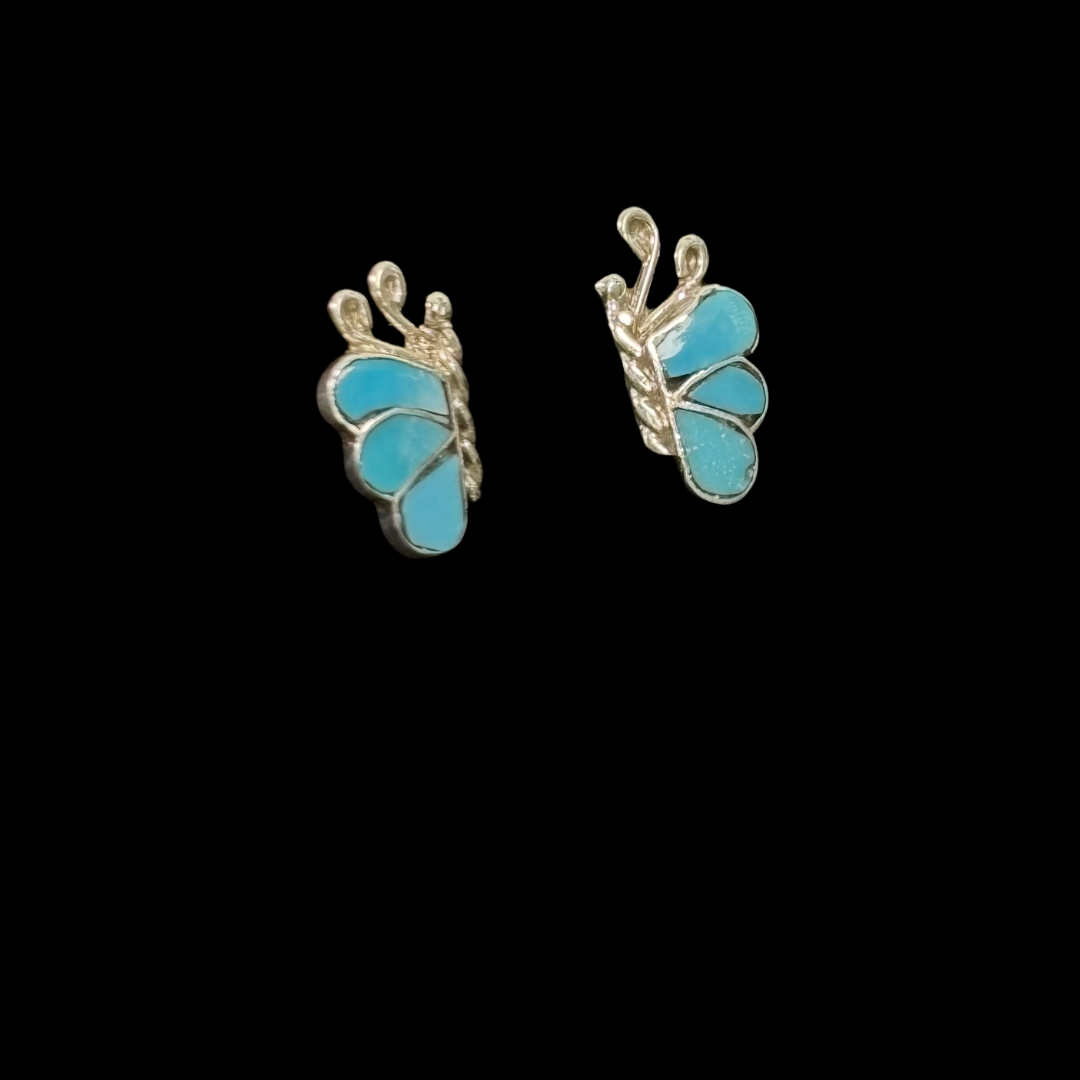 Turquoise Inlaid Butterfly Stud Earrings