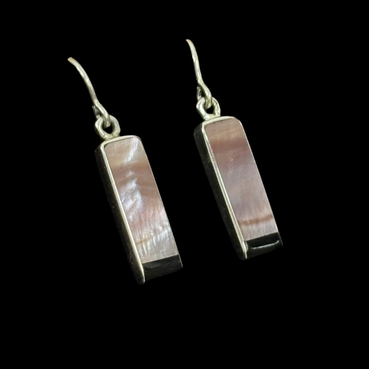 Shell and Onyx Inlaid Sterling Silver Earrings by Jimmy Poyer