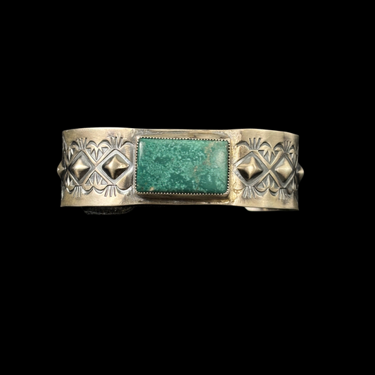 Stamped Sterling Silver & Turquoise Cuff Bracelet