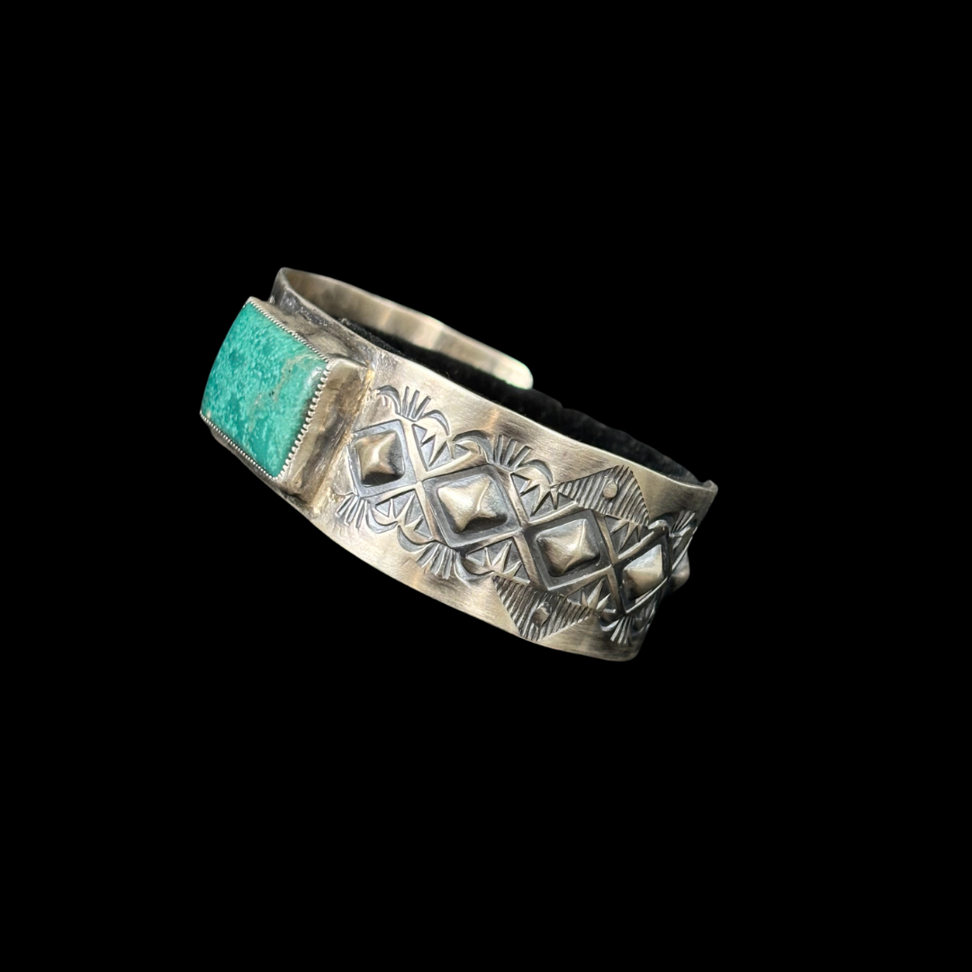 Stamped Sterling Silver & Turquoise Cuff Bracelet
