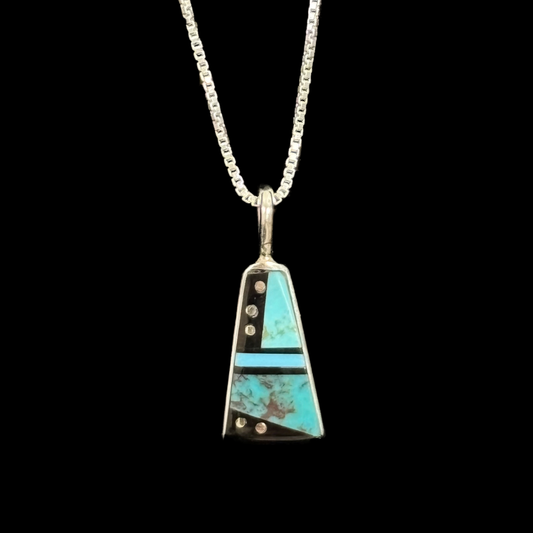 Turquoise and Onyx Inlaid Pendant by Jimmy Poyer
