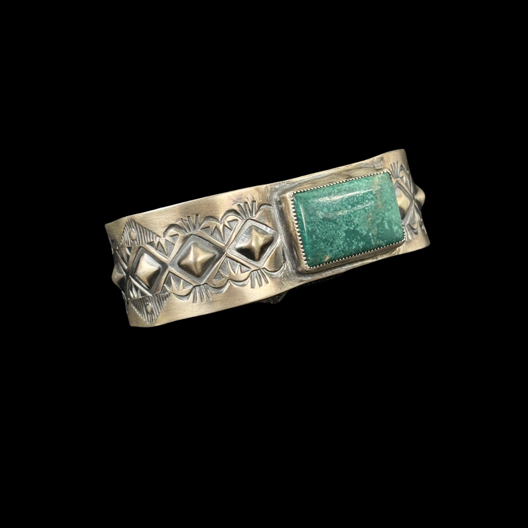 Stamped Sterling Silver & Turquoise Cuff Bracelet