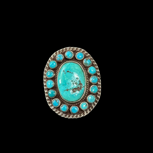Vintage Cluster Turquoise Ring – Size 8
