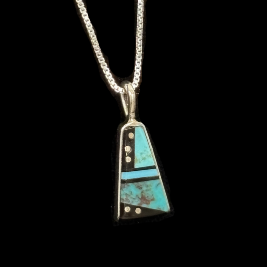 Turquoise and Onyx Inlaid Pendant by Jimmy Poyer