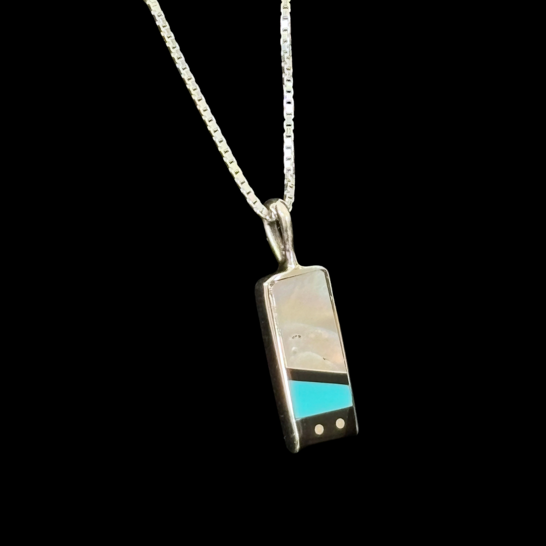 Turquoise, Shell & Onyx Inlaid Pendant by Jimmy Poyer