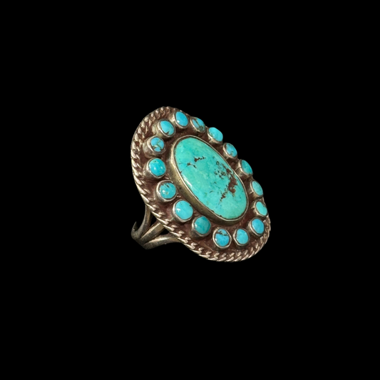 Vintage Cluster Turquoise Ring – Size 8