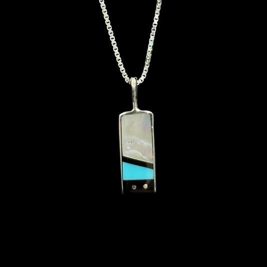 Turquoise, Shell & Onyx Inlaid Pendant by Jimmy Poyer