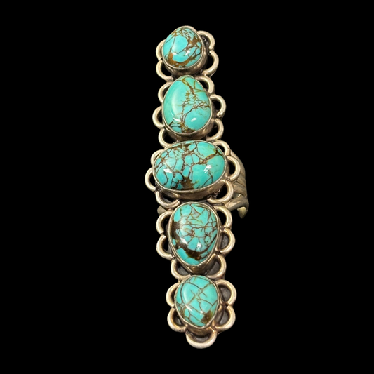 Vintage 5-Stone Vertical Turquoise Ring – Size 10.5