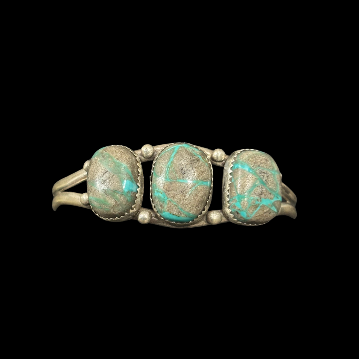 Carico Lake Ribbon Turquoise Three-Stone Sterling Silver Bracelet by Nelson Morgan