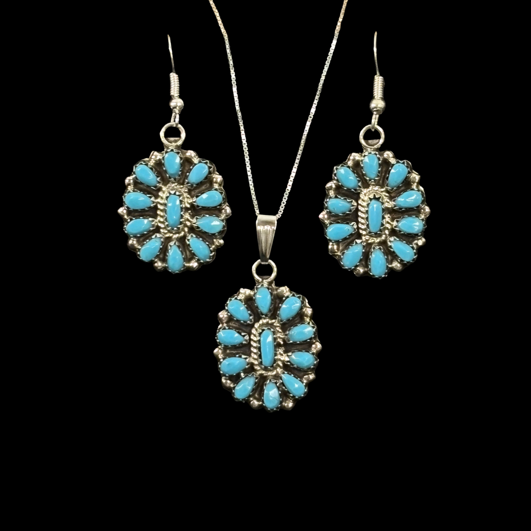 Turquoise Cluster Earring and Pendant Set
