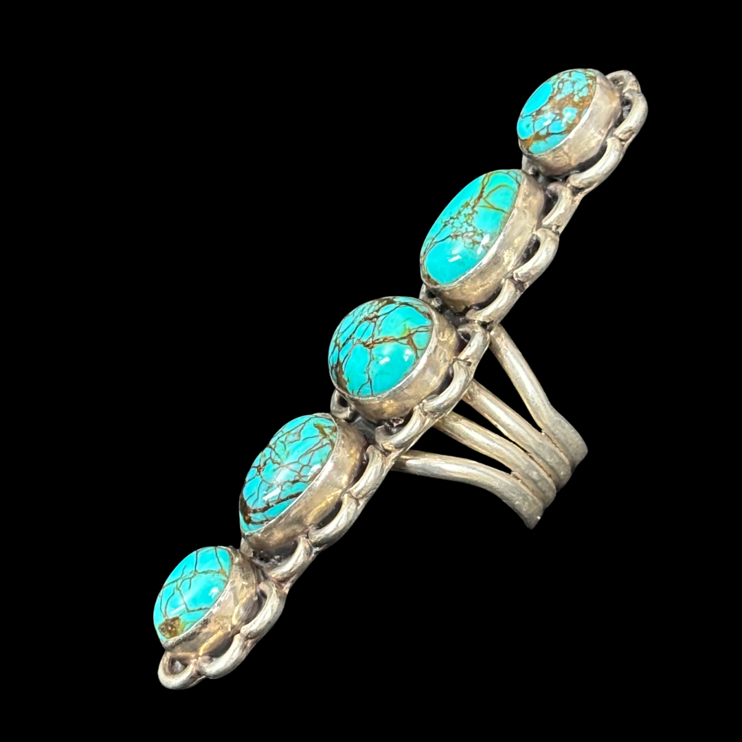 Vintage 5-Stone Vertical Turquoise Ring – Size 10.5