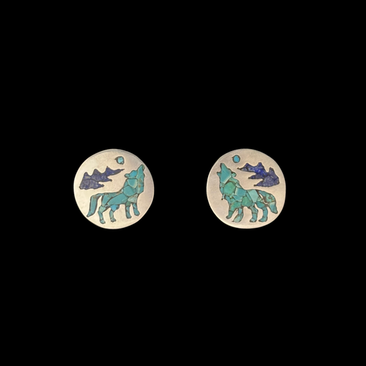Inlaid Turquoise Wolf Earrings by Andrew Lovato