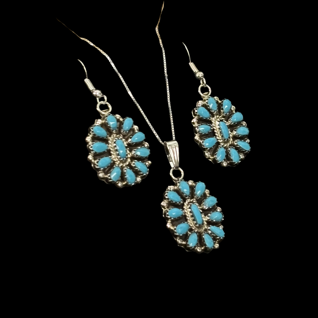 Turquoise Cluster Earring and Pendant Set