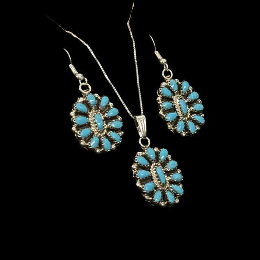 Turquoise Cluster Earring and Pendant Set