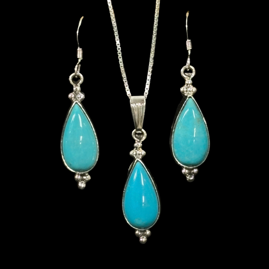 Turquoise Teardrop Earring and Pendant Set